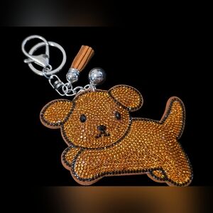 Sparkling Brown Dog Bag Charm / Keychain with Tassel